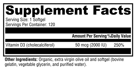 D3 2000 120 Softgels Supplement Facts