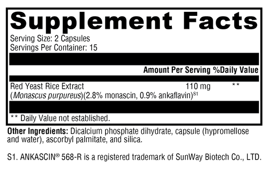 Red Yeast Rice 30 Capsules Supplement Facts