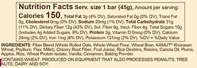 Fiber d'Lish Cinnamon Raisin 16 Bars Supplement Facts