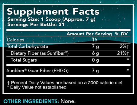 SunFiber 31 Servings Supplement Facts