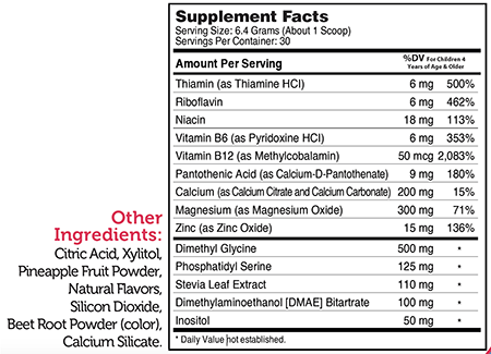 KidsActive Powder 30 Servings Supplement Facts