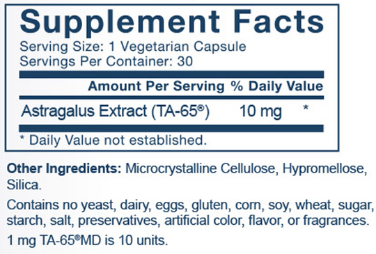 TA-65MD 100 units 30 Capsules Supplement Facts