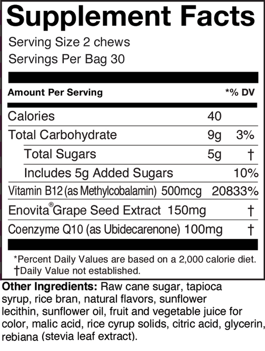 SuperGrapes Heart Chews  60 Chews Supplement Facts