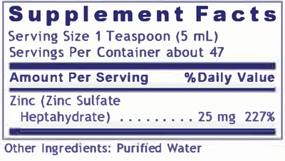 Liquid Zinc Ultra 8 fl oz Supplement Facts