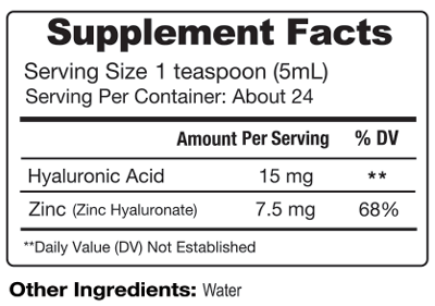 Hyaluronic Acid + Zinc 4 fl oz Supplement Facts