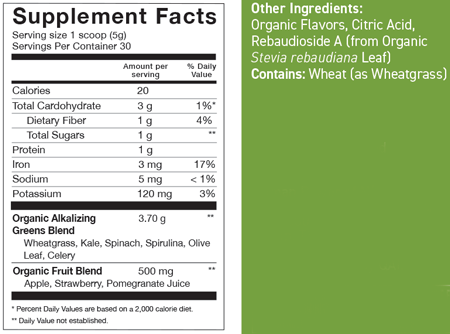 HeartGreens Green Apple 30 Servings Supplement Facts