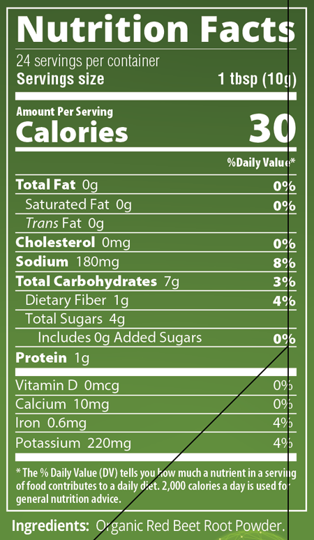 Organic Red Beet Powder 24 Servings Supplement Facts