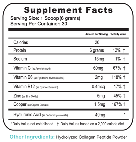 Hyaluronic Acid Collagen Peptides 30 Servings Supplement Facts