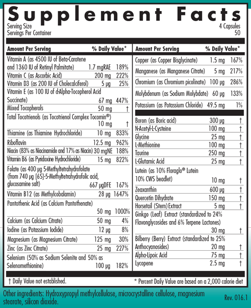 OcuDyne II 200 Capsules Supplement Facts