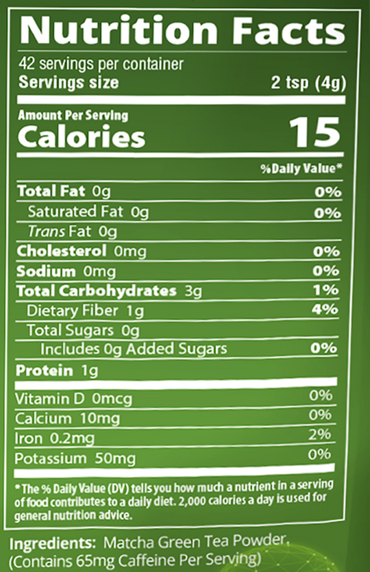 Matcha Green Tea Powder 42 Servings Supplement Facts