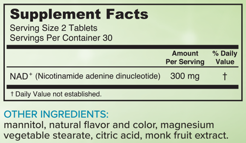 Real NAD+ 60 EZ Melt Tablets Supplement Facts