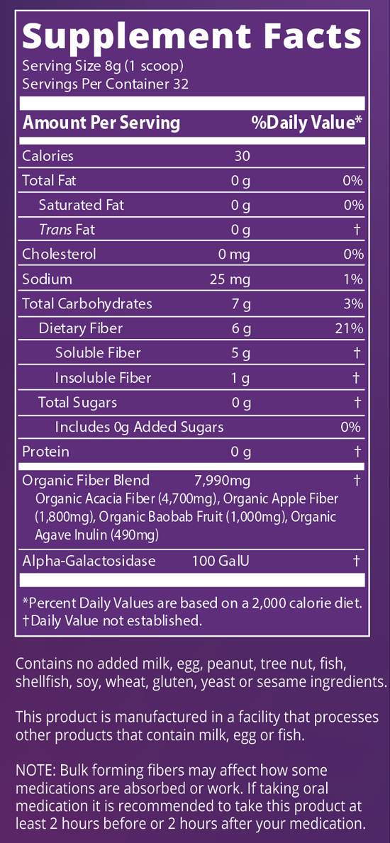 Whole Food Organic Fiber 32 Servings Supplement Facts