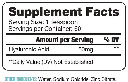 Hyaluronic Acid Joint, Skin & Eyes 10 oz Supplement Facts