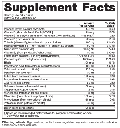Prenatal SAP 180 Capsules Supplement Facts