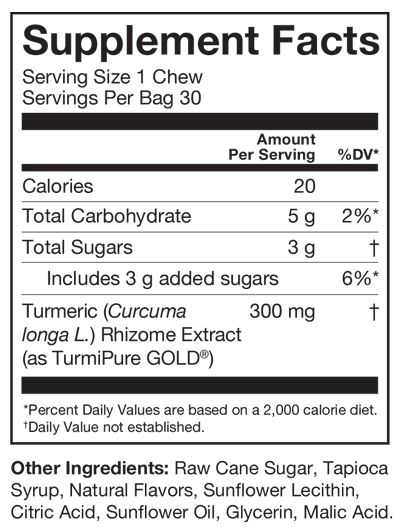 Turmeric Chews Orange Citrus 30 Chews Supplement Facts