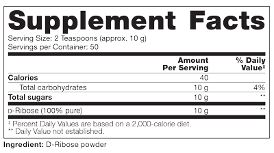 D-Ribose SAP 50 Servings Supplement Facts