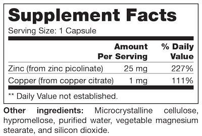 Zinc SAP 60 Softgels Supplement Facts