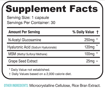 Hyaluronic Acid Joint, Skin & Eyes 30 Capsules Supplement Facts