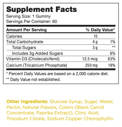 Bone Gummies for Kids 60 Gummies Supplement Facts