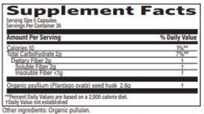 Organic Psyllium Fiber 180 Capsules Supplement Facts
