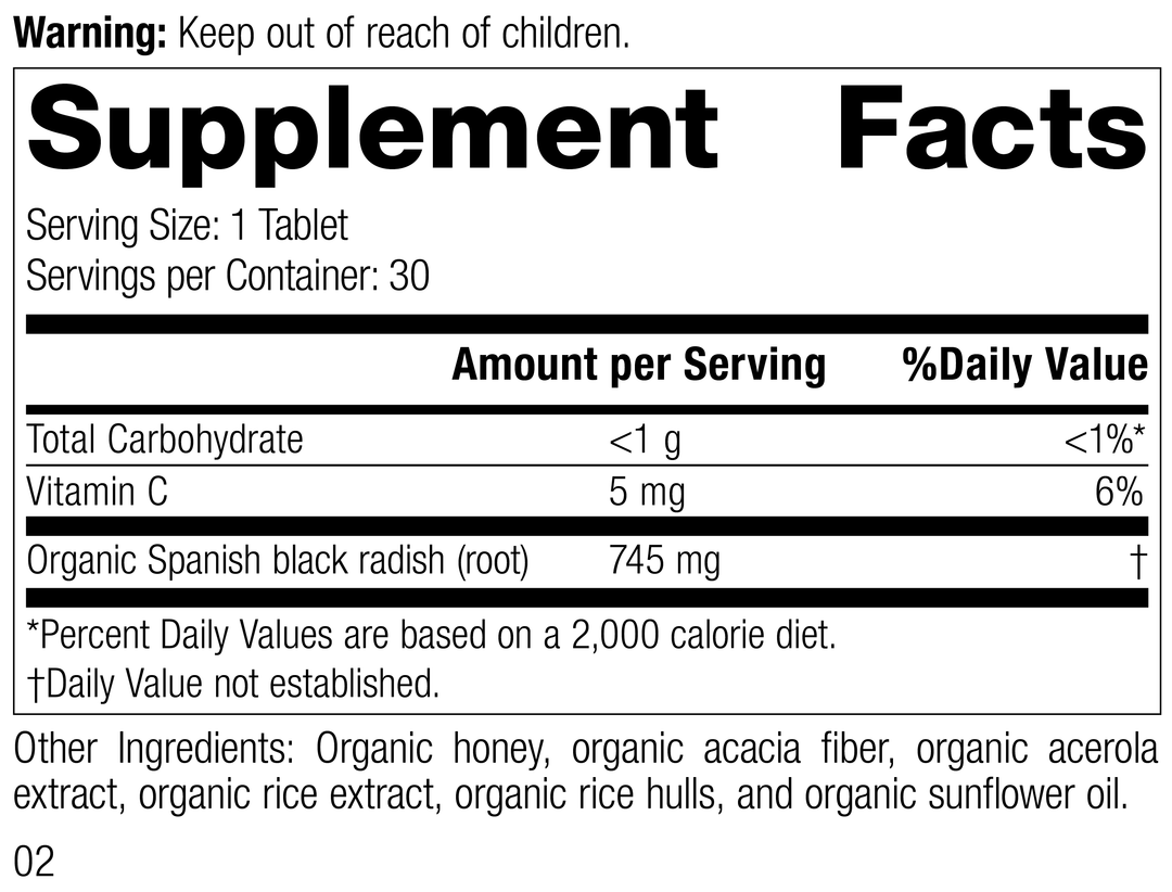 Spanish Black Radish, 20 Tablets, Rev 01 Supplement Label