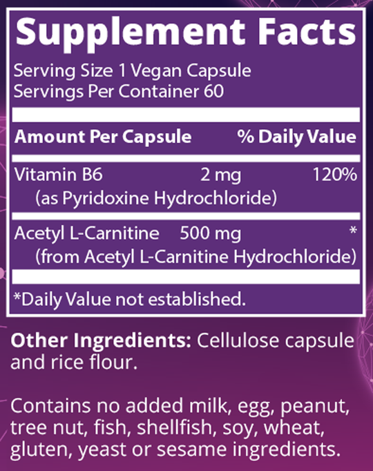 Acetyl L-Carnitine 60 Capsules Supplement Facts