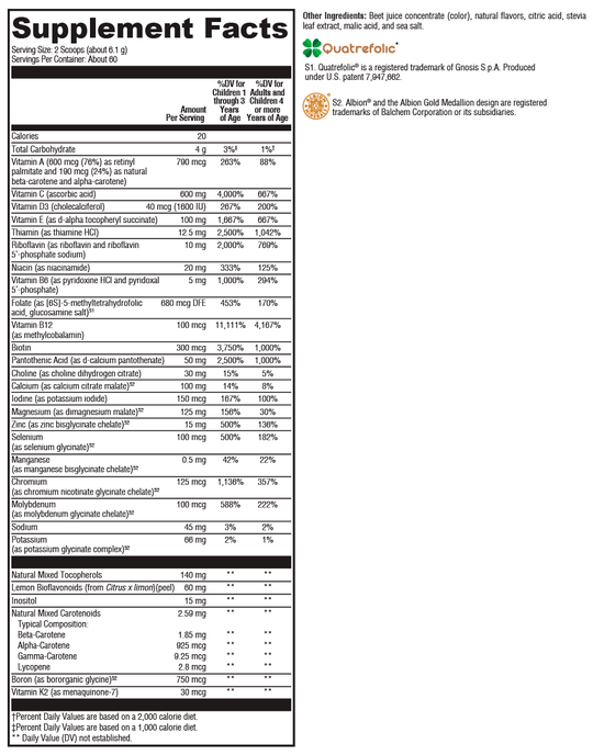 ActivNutrients® without Copper & Iron Multivitamin Powder Fruit Punch 60 Servings Supplement Facts