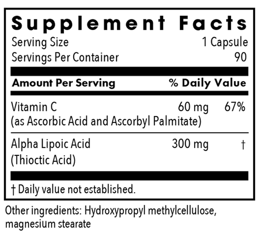 Alpha Lipoic Acid 90 Capsules Supplement Facts