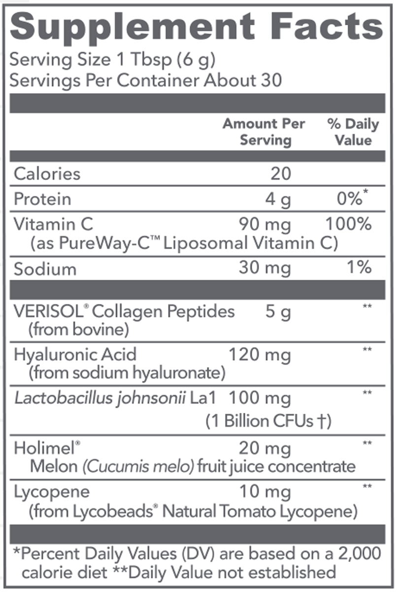 Bioactive Collagen Complex Skin Hydration & Antioxidant Support 30 Servings Supplement Facts