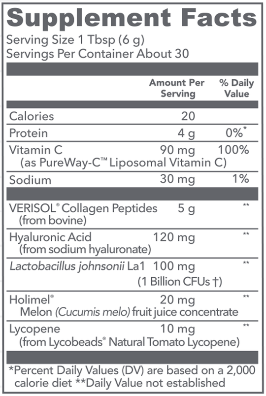 Bioactive Collagen Complex Skin Hydration & Antioxidant Support 30 Servings Supplement Facts