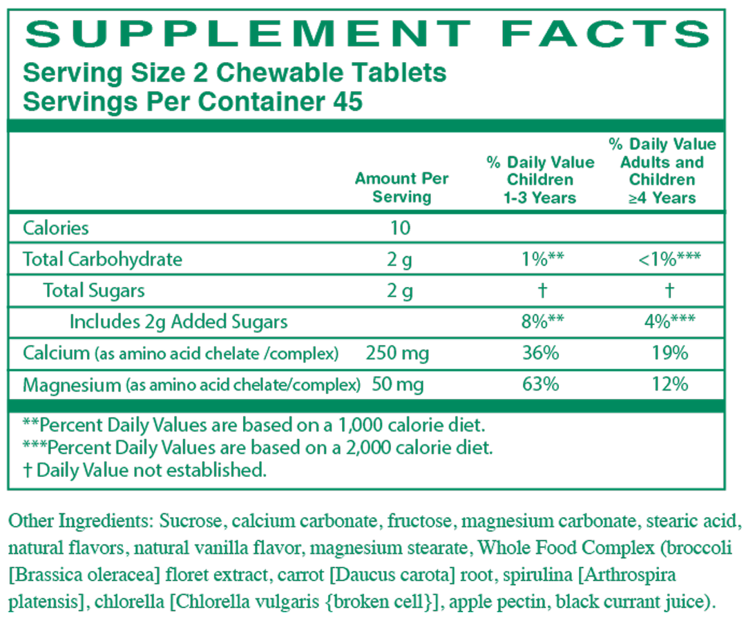 Chewable Cal/Mag 90 Chewable Tablets Supplement Facts