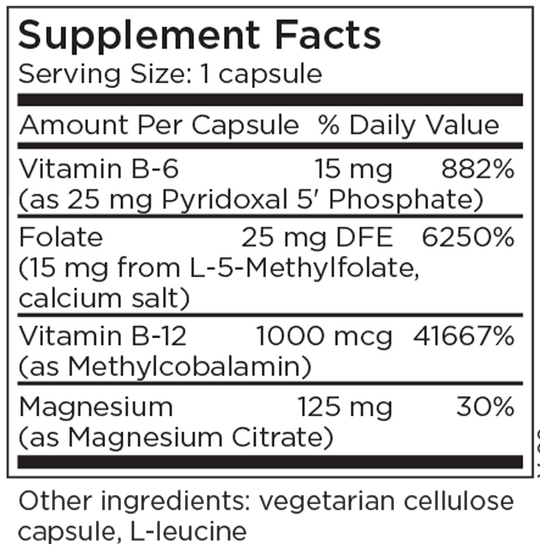 Cofactors + L-Methylfolate 15 mg 30 Capsules Supplement Facts