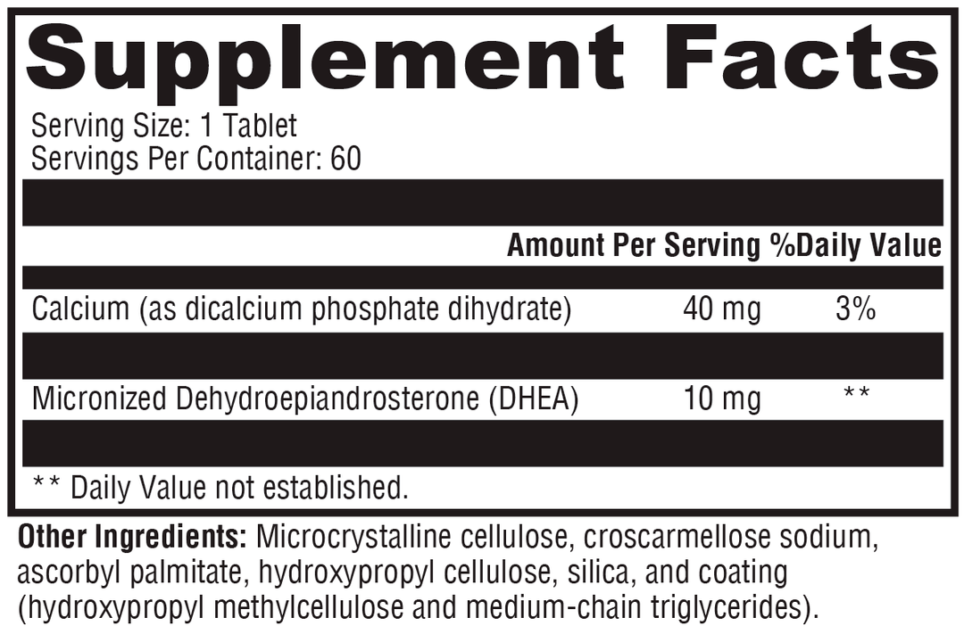DHEA Micronized 10mg 60 Tablets Supplement Facts