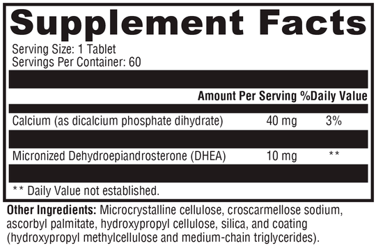 DHEA Micronized 10mg 60 Tablets Supplement Facts