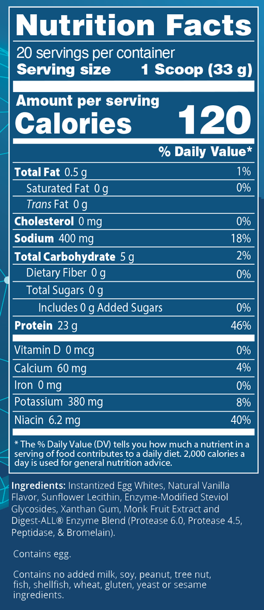 Egg White Protein Vanilla 20 Servings Supplement Facts