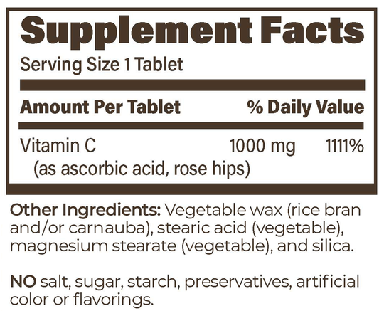 ENDUR-C SR 1000 mg 60 Tablets Supplement Facts