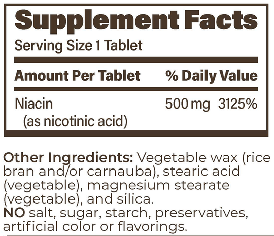 ENDUR-ACIN ER NIACIN 500 mg 100 Tablets Supplement Facts