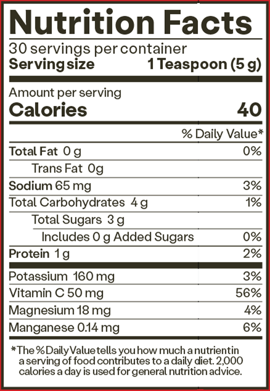 SuperBeets Black Cherry 30 Servings Supplement Facts