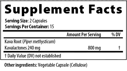 Kava Calm Px 30 Capsules Supplement Facts