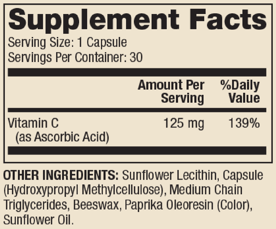 Liposomal Vitamin C for Kids 30 Capsules Supplement Facts