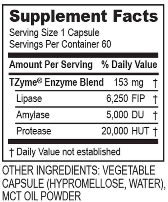 LypoZyme 60 Capsules Supplement Facts