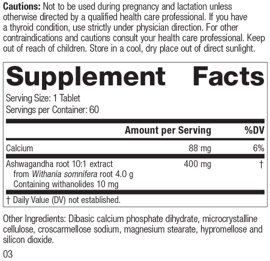 Ashwagandha Forte, Rev 01 Supplement Facts