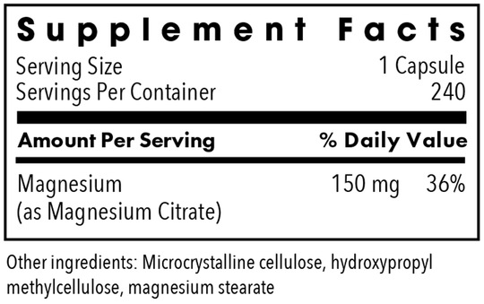 Magnesium Citrate 240 Capsules Supplement Facts