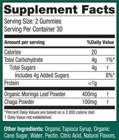 Moringa + Chaga Mixed Berry Gummies 60ct Supplement Facts