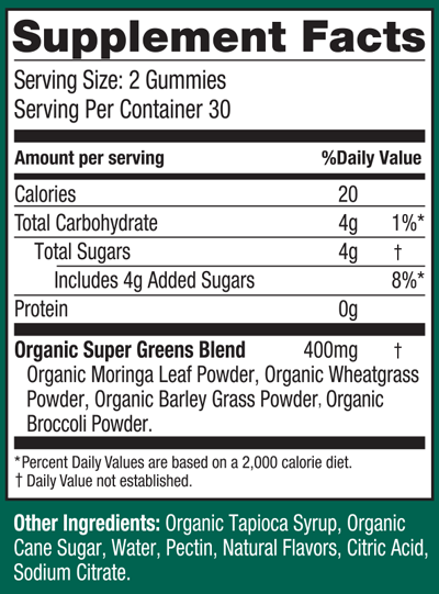 Moringa + Super Green Apple Gummies 60ct Supplement Facts