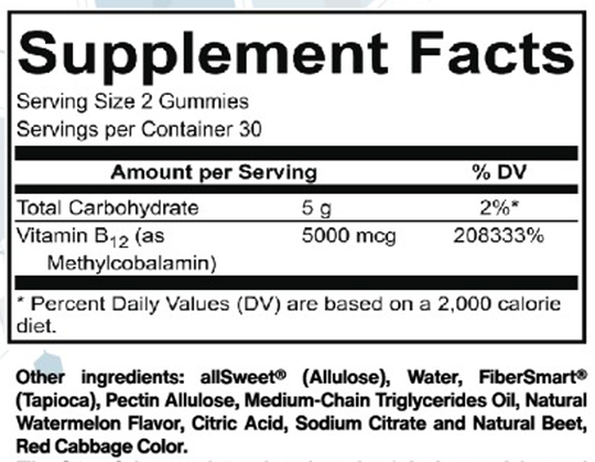 B12 Methylcobalamin 60 Gummies Supplement Facts