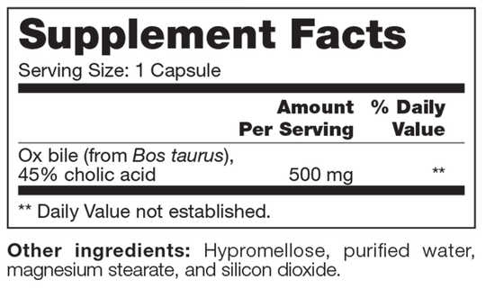 Ox Bile SAP 90 Capsules Supplement Facts