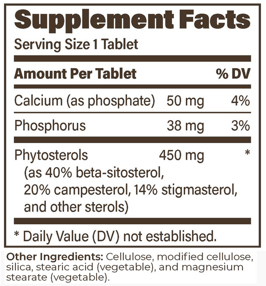 Phytosterols IR 450 mg 60 Tablets Supplement Facts