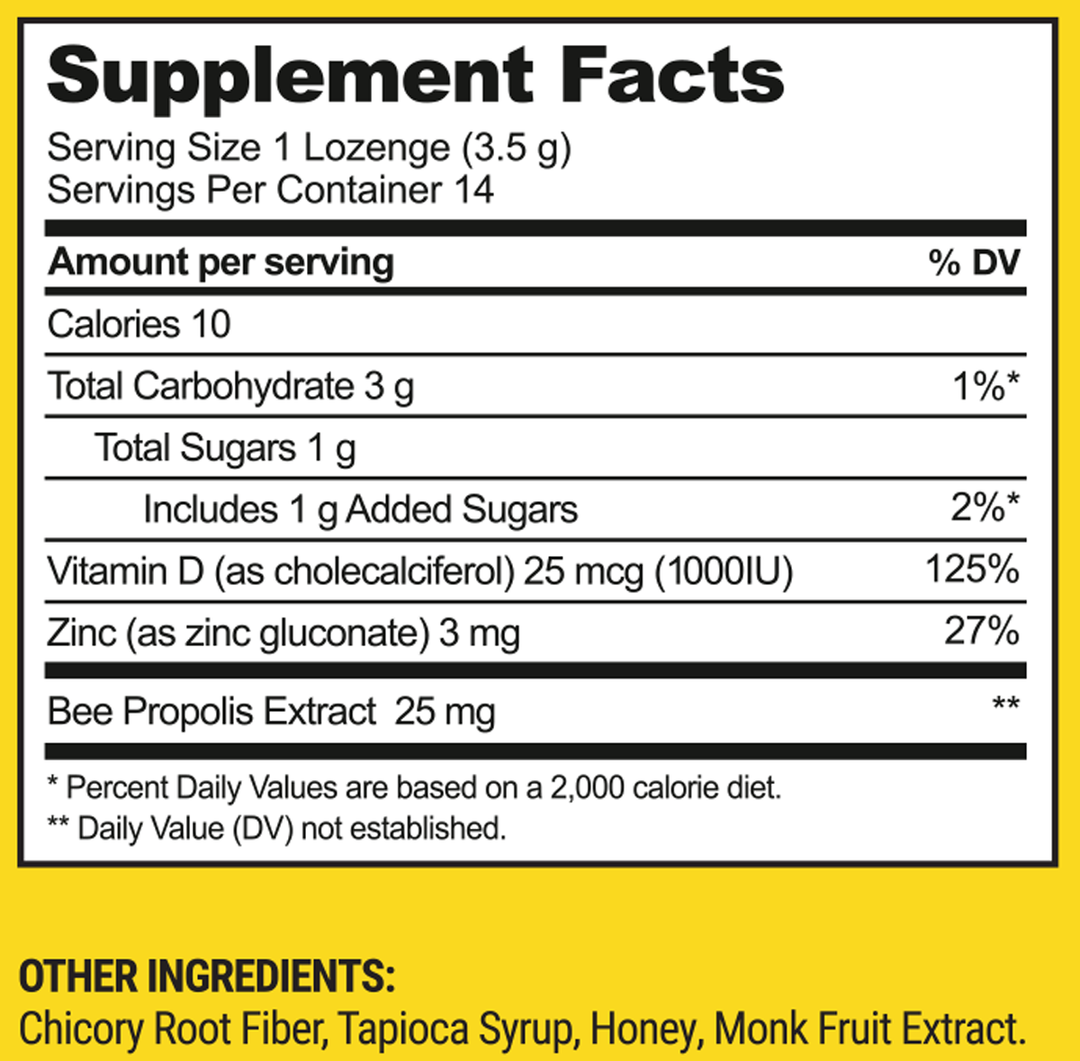 Propolis Soothing Lozenges Honey 14 Drops Supplement Facts