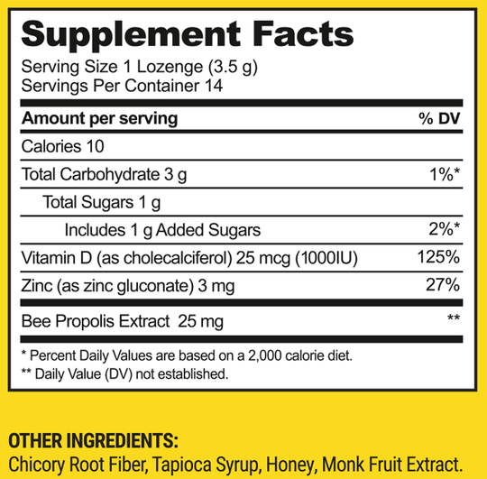 Propolis Soothing Lozenges Honey 14 Drops Supplement Facts
